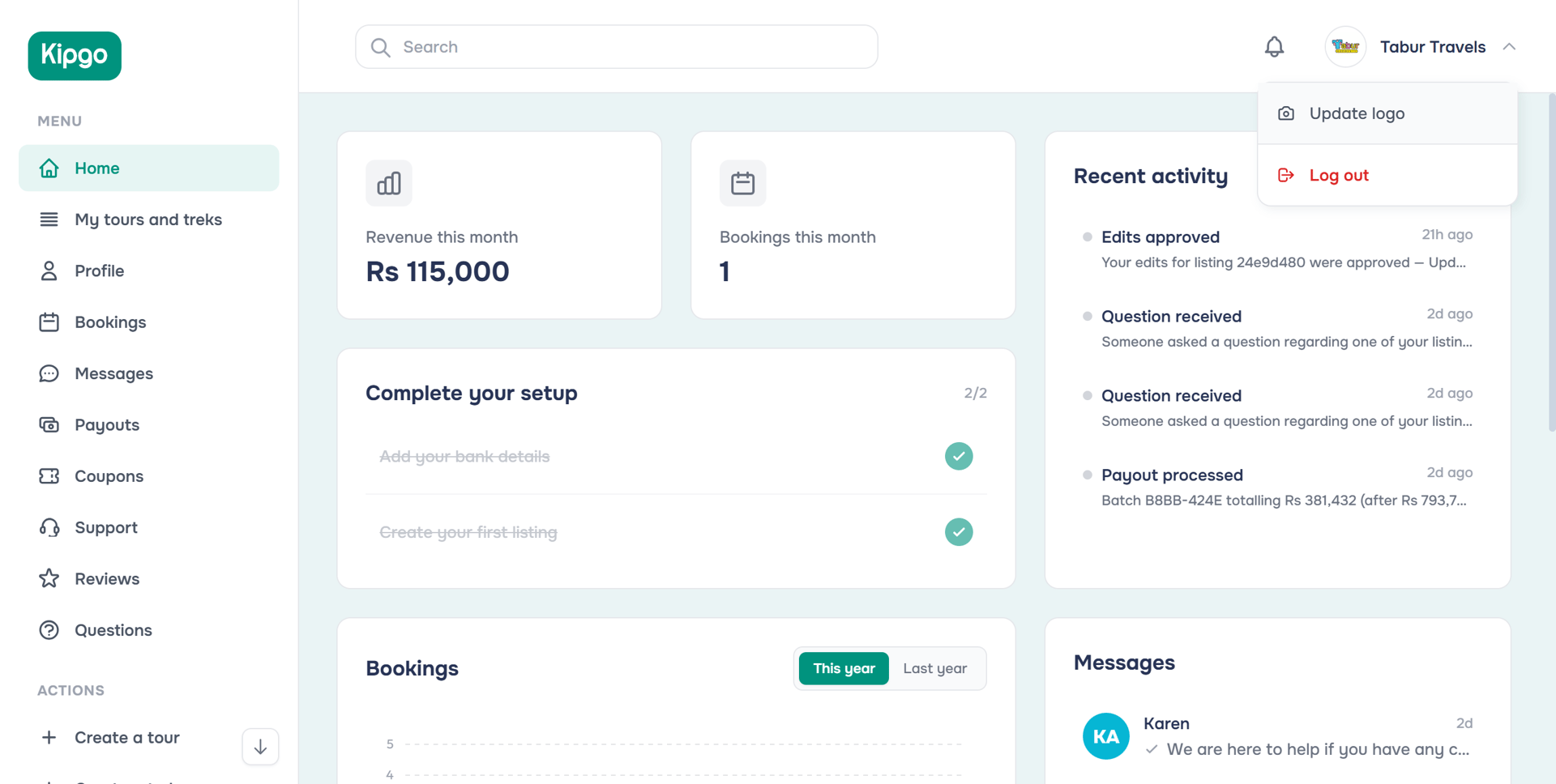 Header dropdown menu