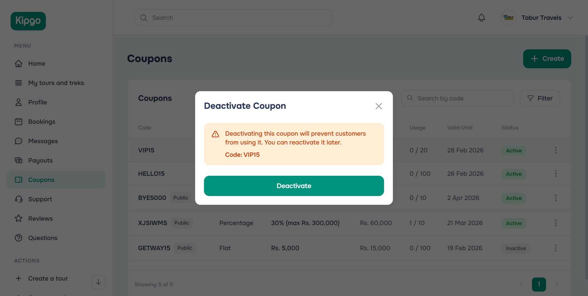 Deactivate confirmation