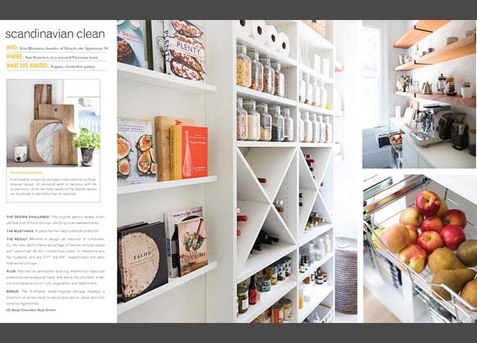 Customized pantry shelving and cubbies designed for designer, Erin Hiemstra with California Closets