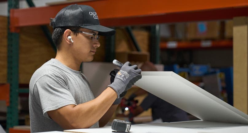 Custom crafted and engineered materials created for home storage solutions by California Closets