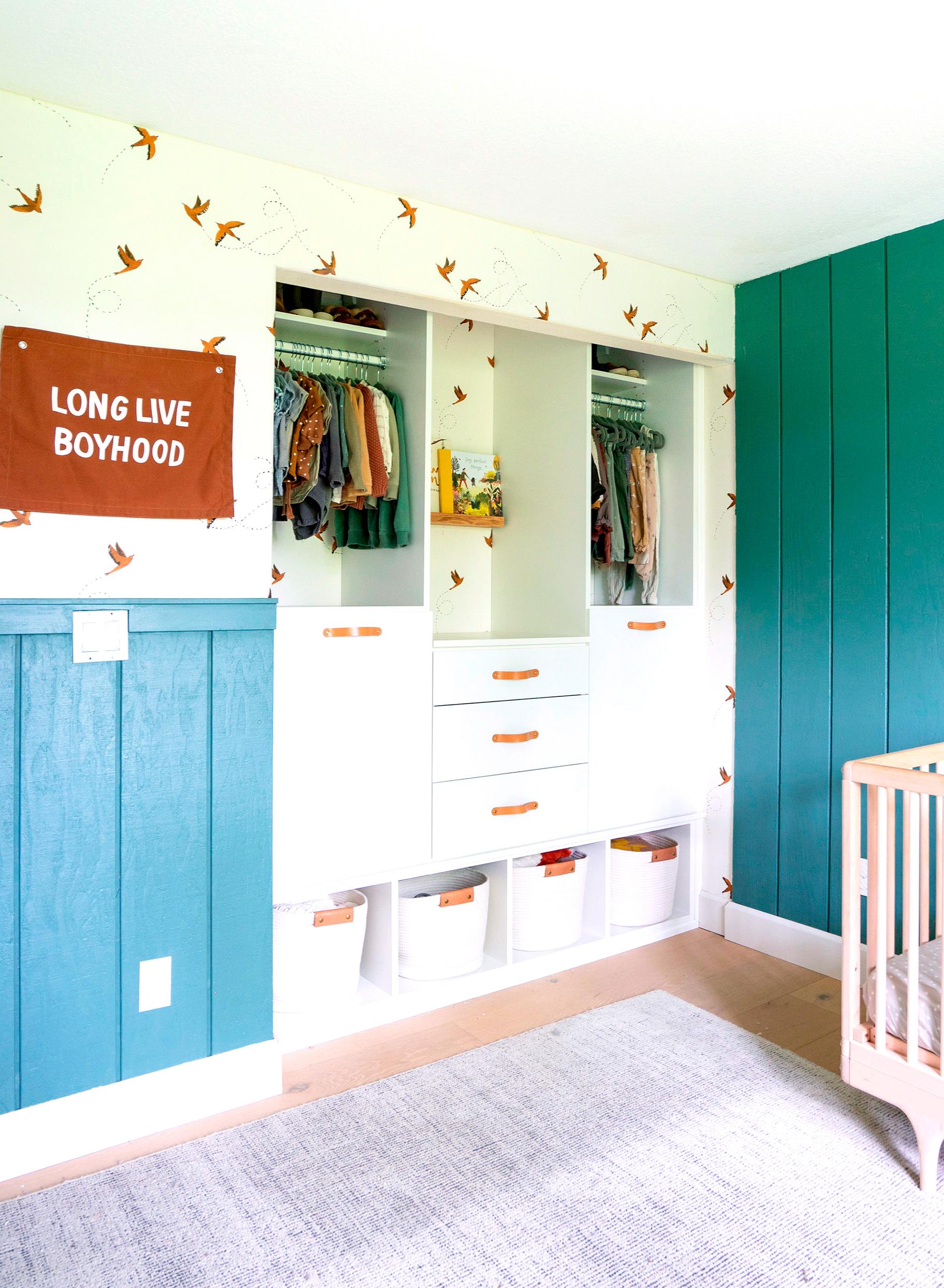 Custom nursery open closet storage by California Closets