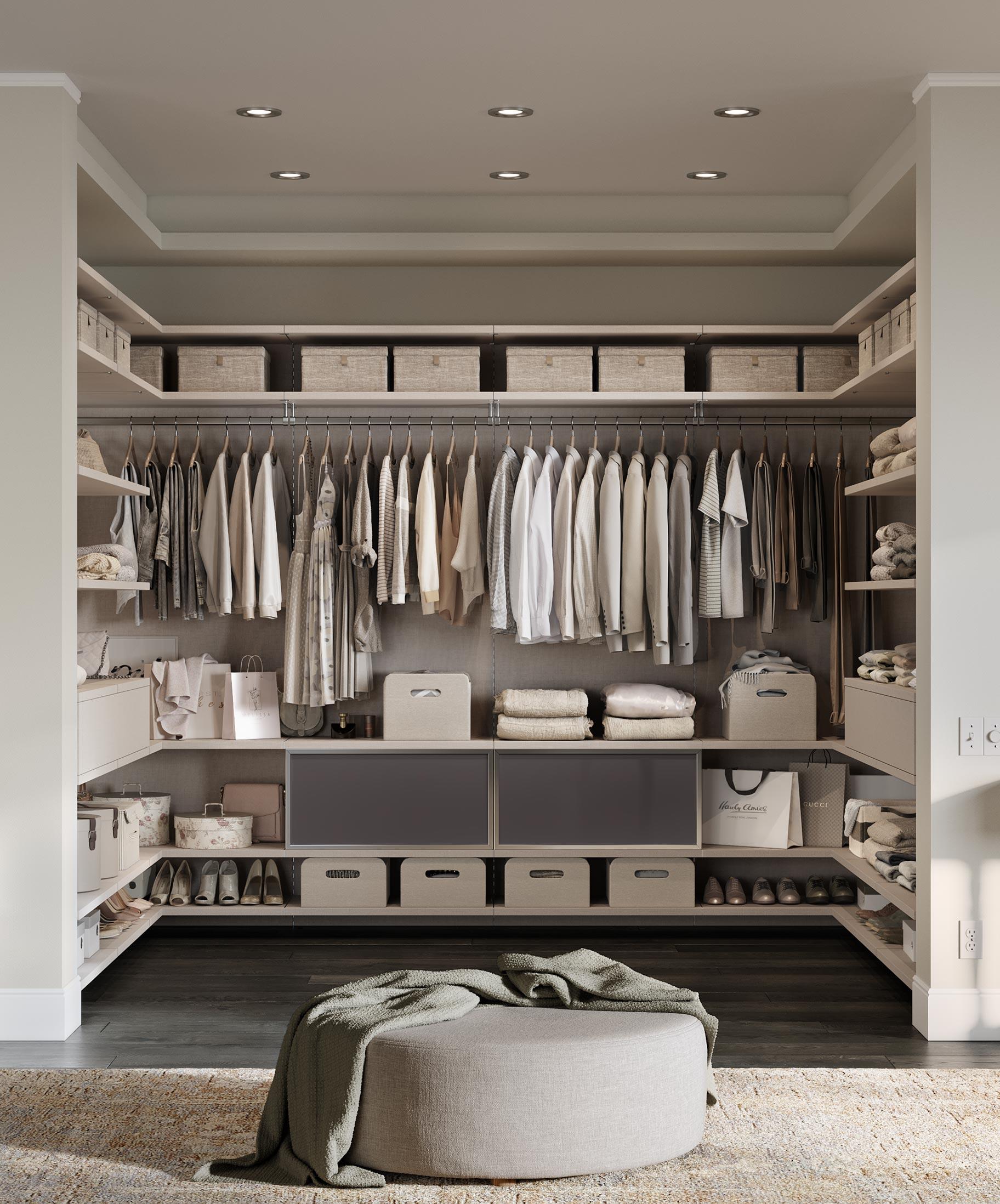 Customized closet for master bedroom open entry from California Closets