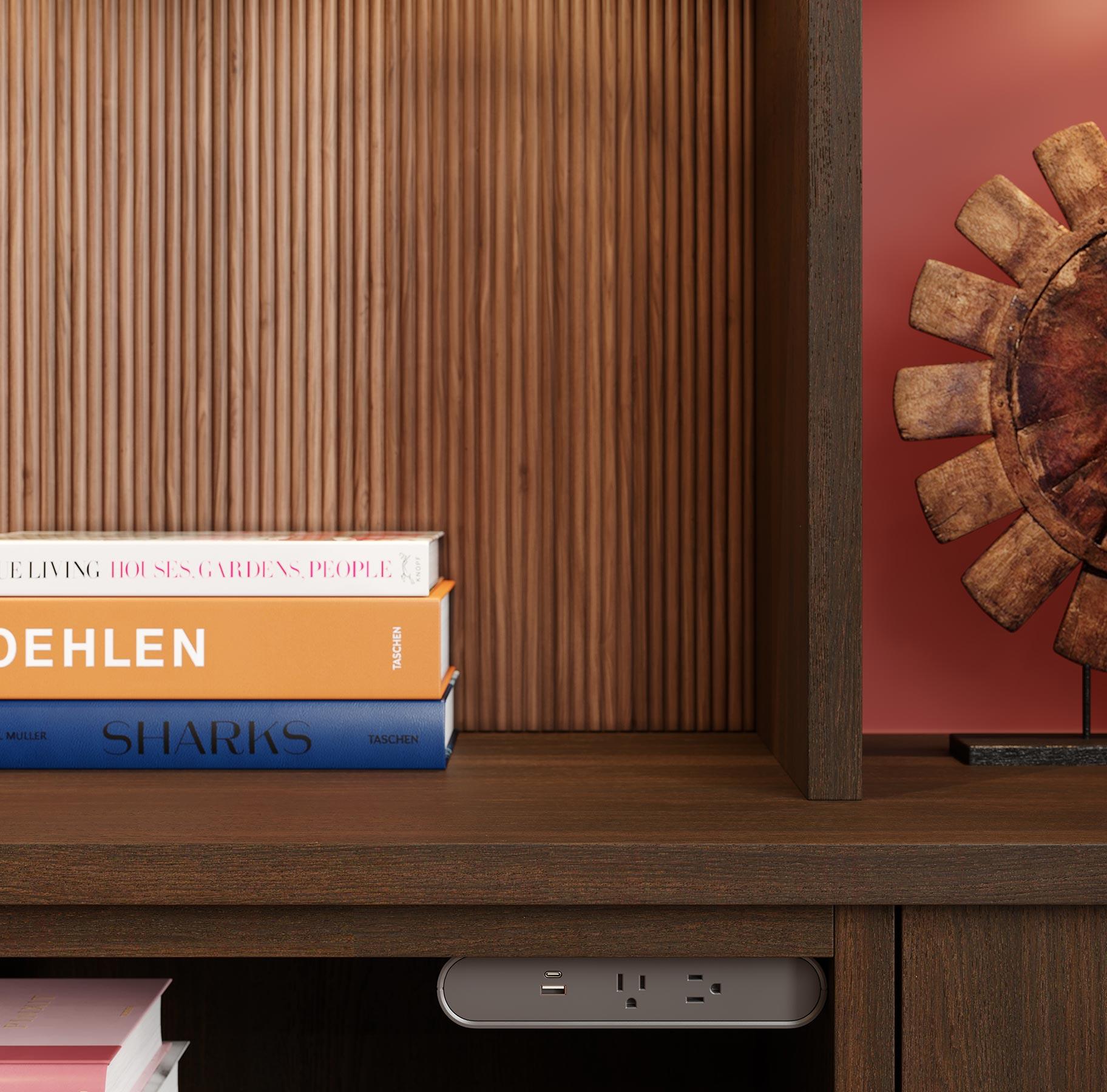 Back panel textured wood design on custom shelving by California Closets