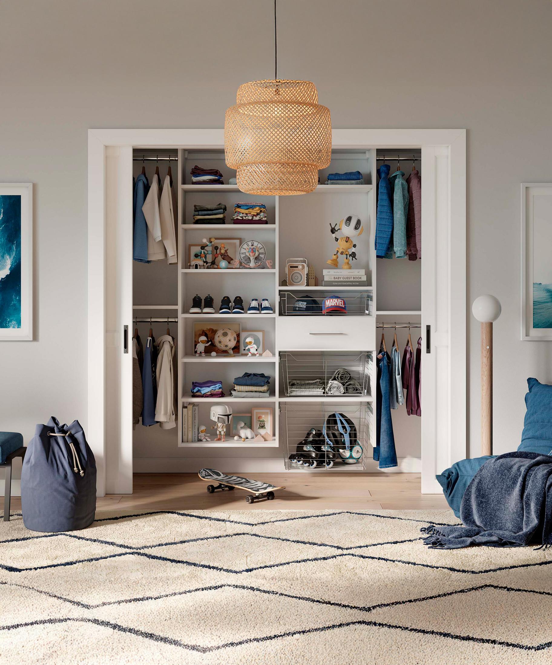 Kids closet shoe shelves dresser drawer by California Closets