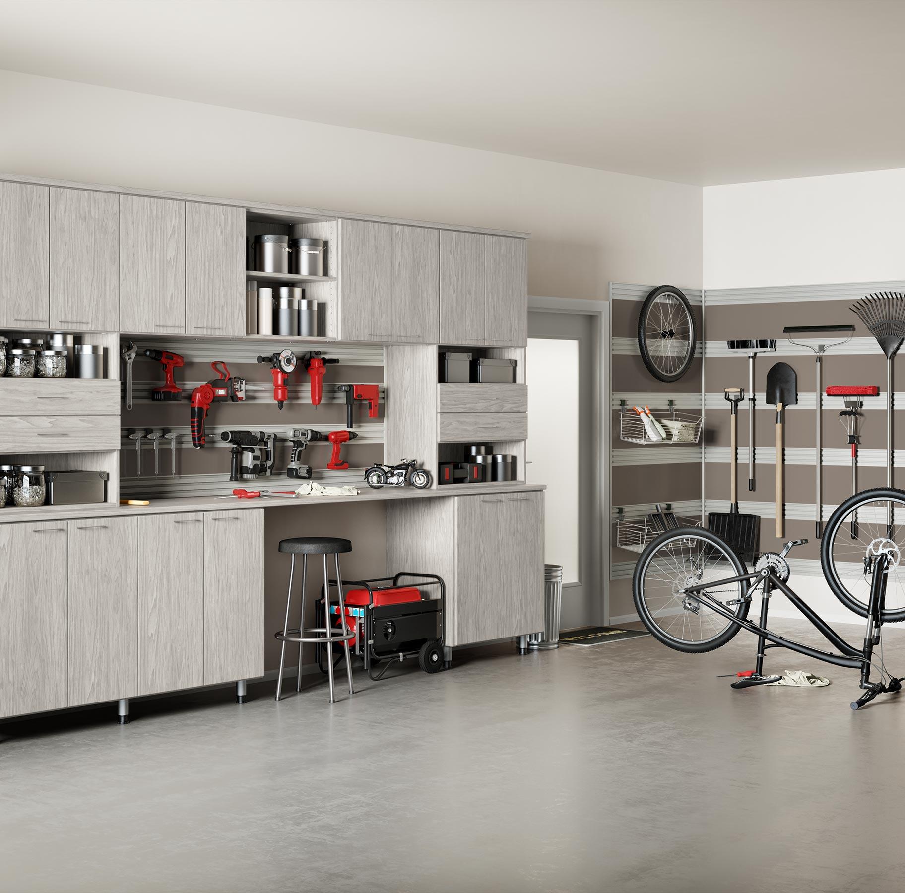 Custom garage cabinets to ceiling storage, helping you create a clean, efficient, and accessible space designed by California Closets