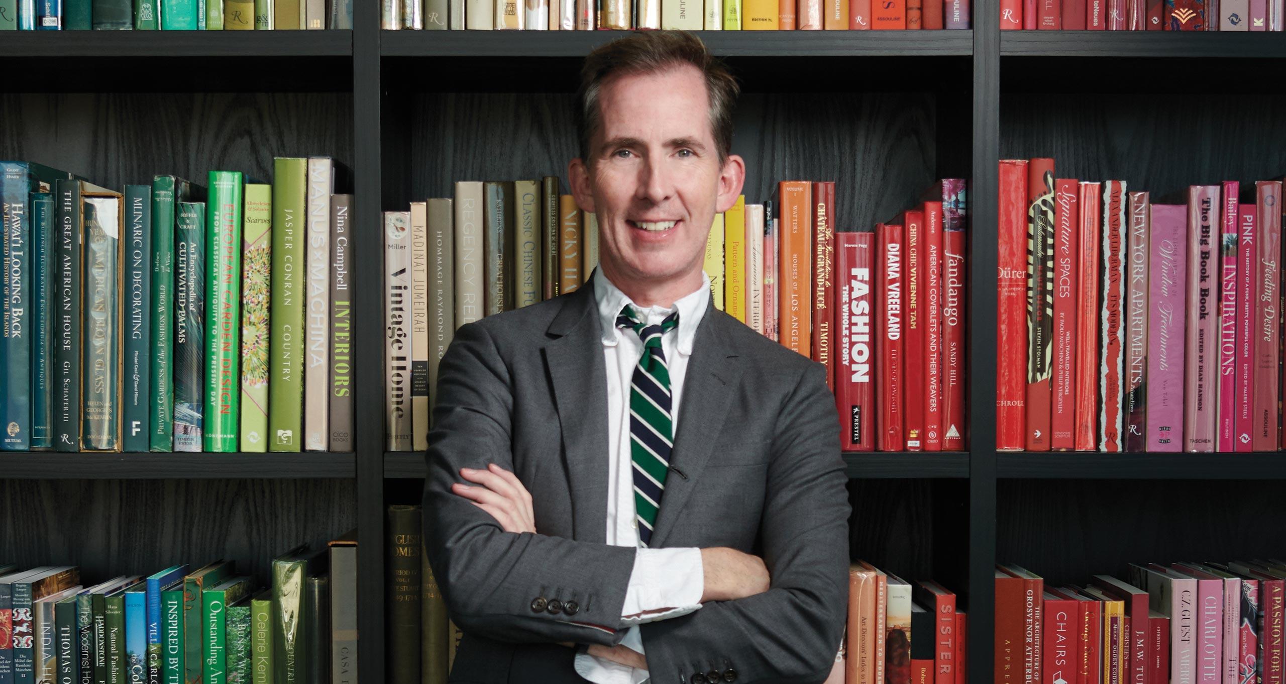 Kevin Sharkey's home library personally curated over the years in a California Closets bookshelves system