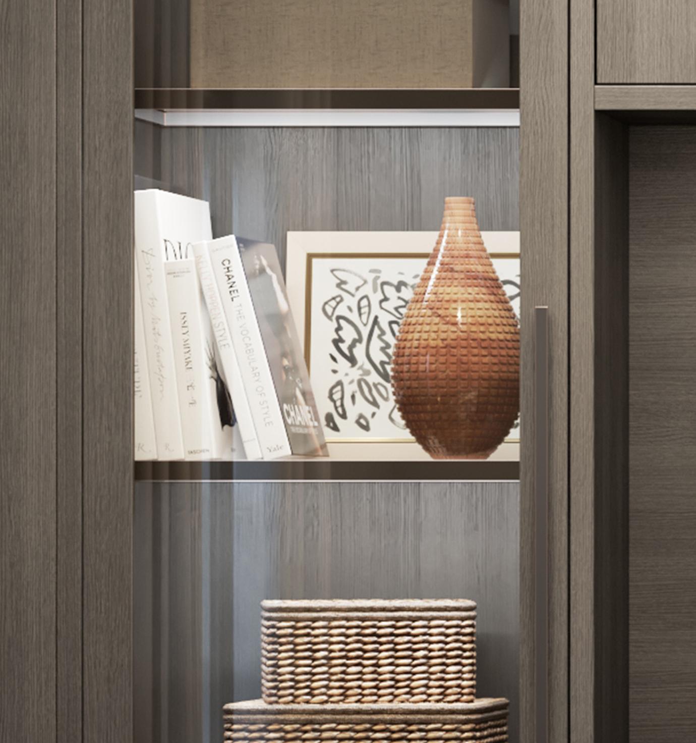 Customized glass shelves with lighting bookshelves items by California Closets