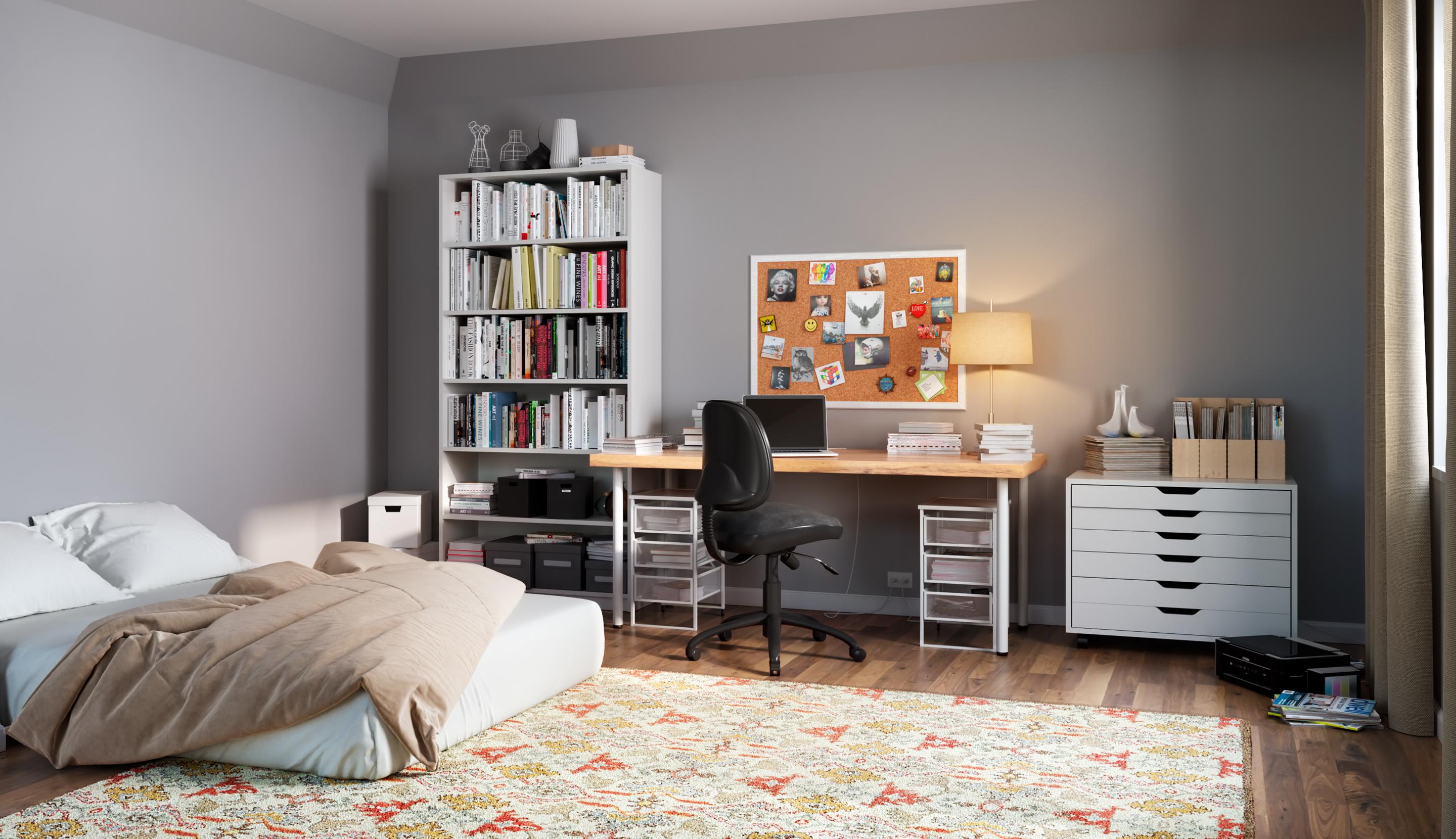 Antes de que California Closets instale una cama de pared personalizada con gabinetes de almacenamiento y un diseño de oficina en el hogar