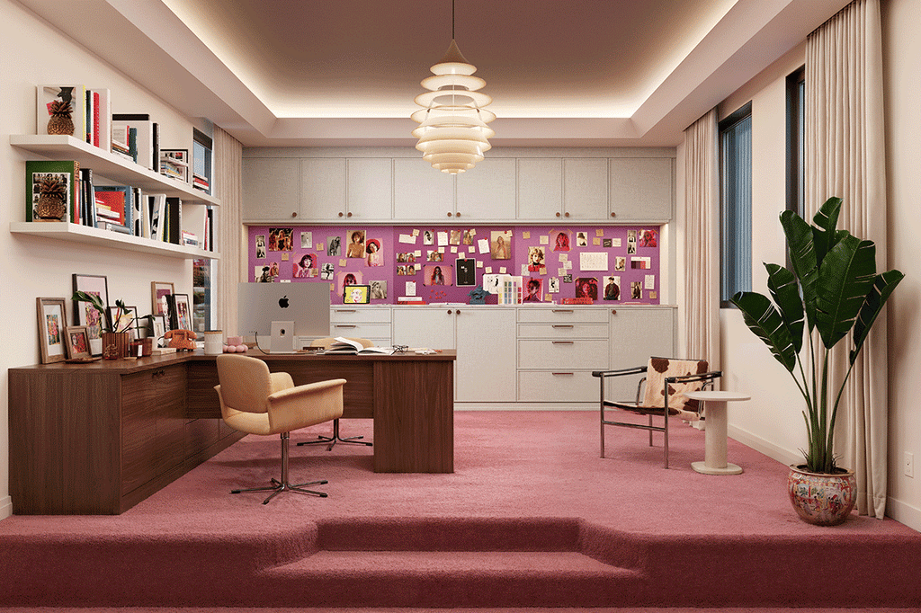 Sasha Bikoff partnership for whole home designs for living room, office and kitchen with California Closets