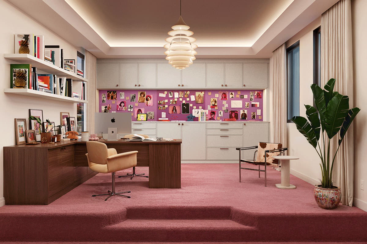Sasha Bikoff partnership for whole home designs for living room, office and kitchen with California Closets
