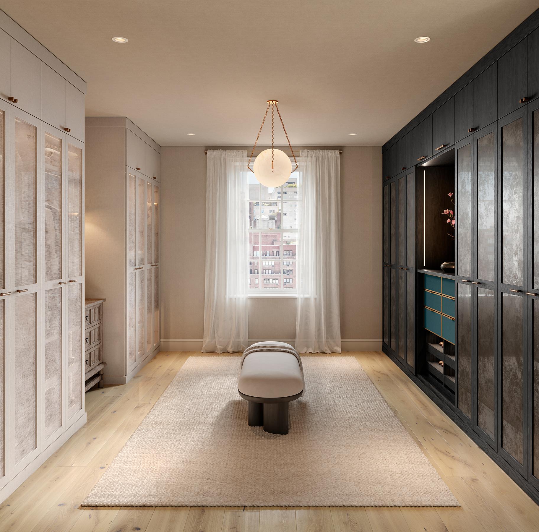 Wardrobe for his and hers custom made in a neutral finish and Shadow Black finish by California Closets