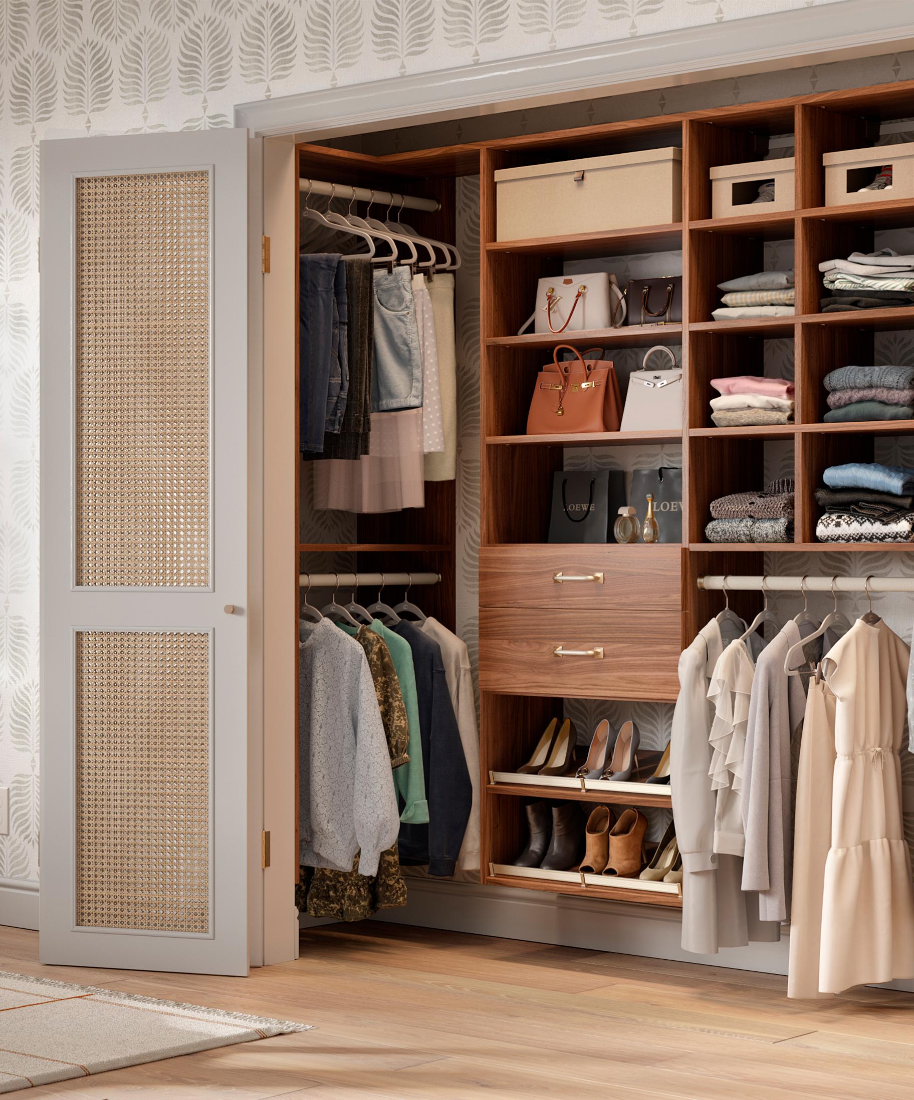 Master bedroom closet design for reach in closet California Closets