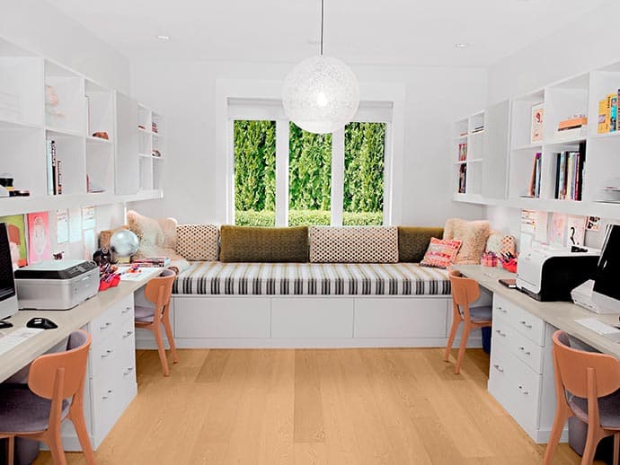 Custom home office created for whole family with extra built in desks by California Closets