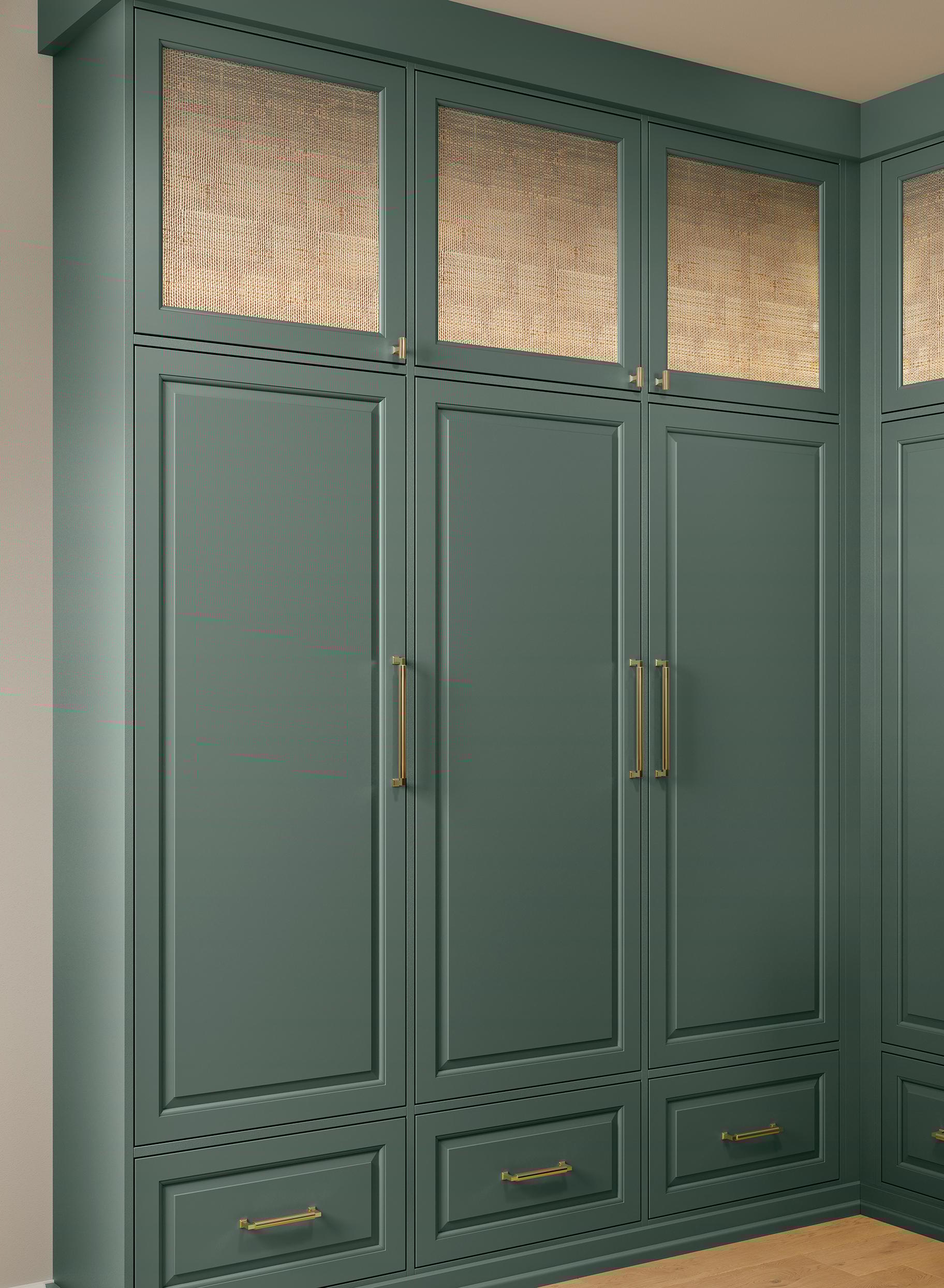 Tall cabinets in laundry room storage in Desert Agave green from California Closets