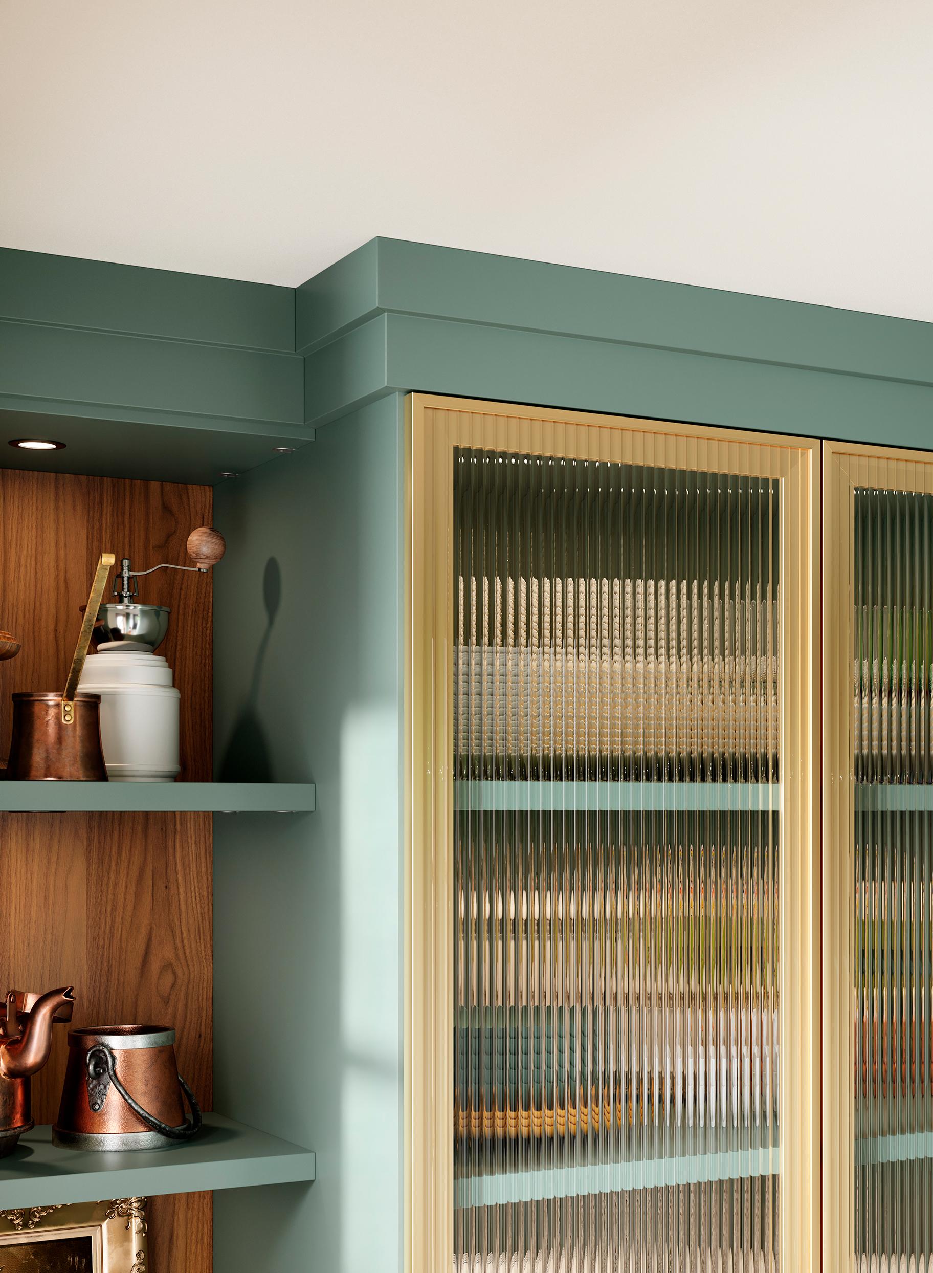 Reeded glass cabinet doors for custom pantry from California Closets