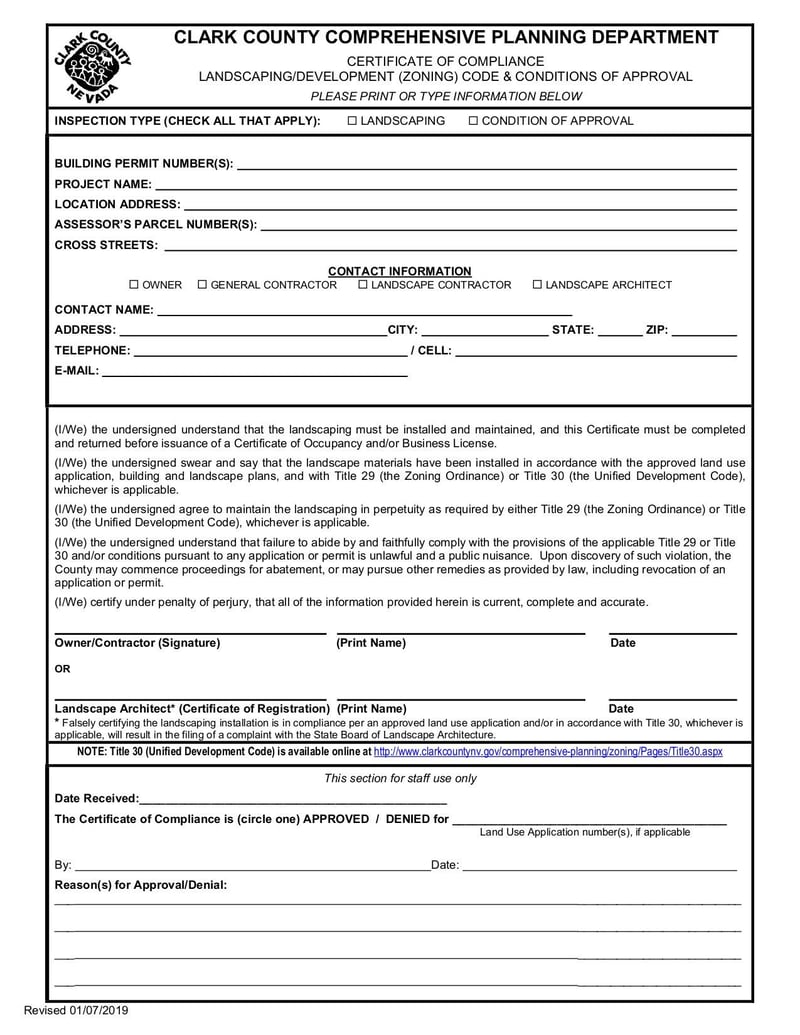 Large thumbnail of Certificate of Compliance - Jan 2019