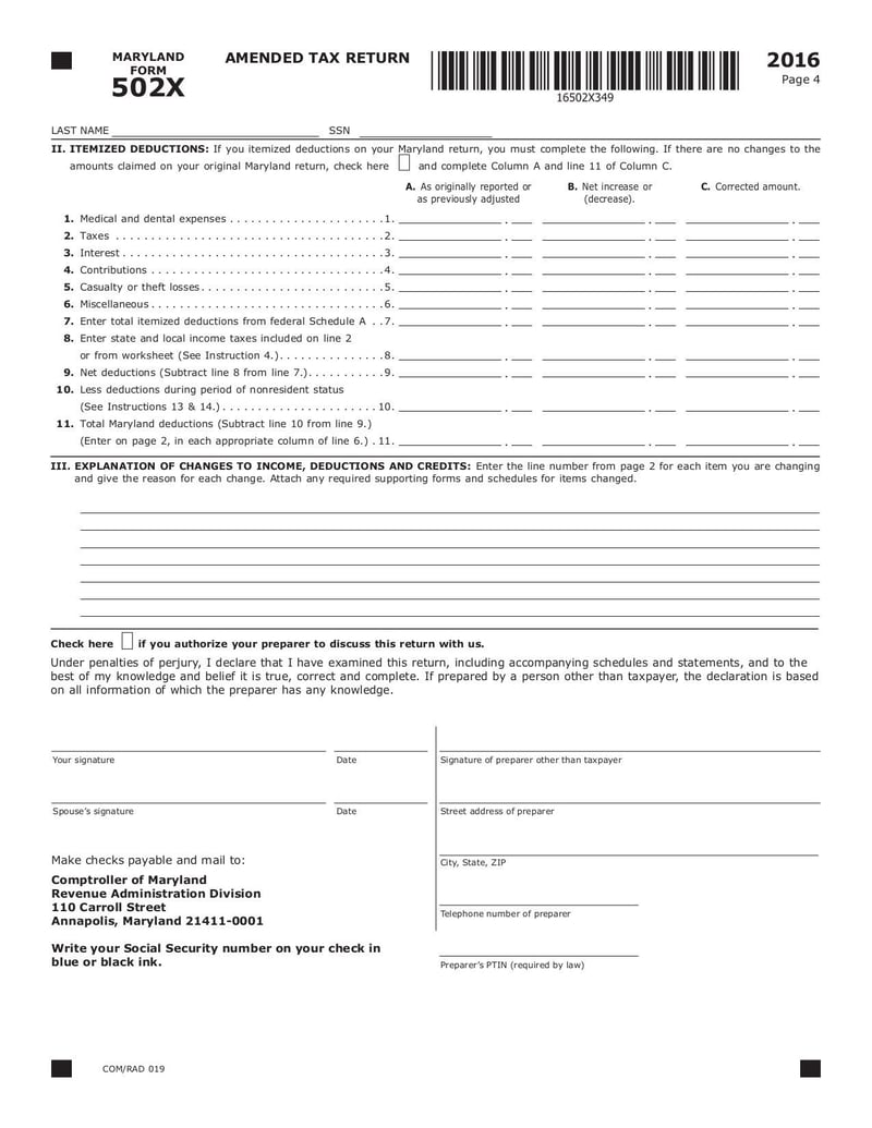 Large thumbnail of Maryland Form 502X - Nov 2017
