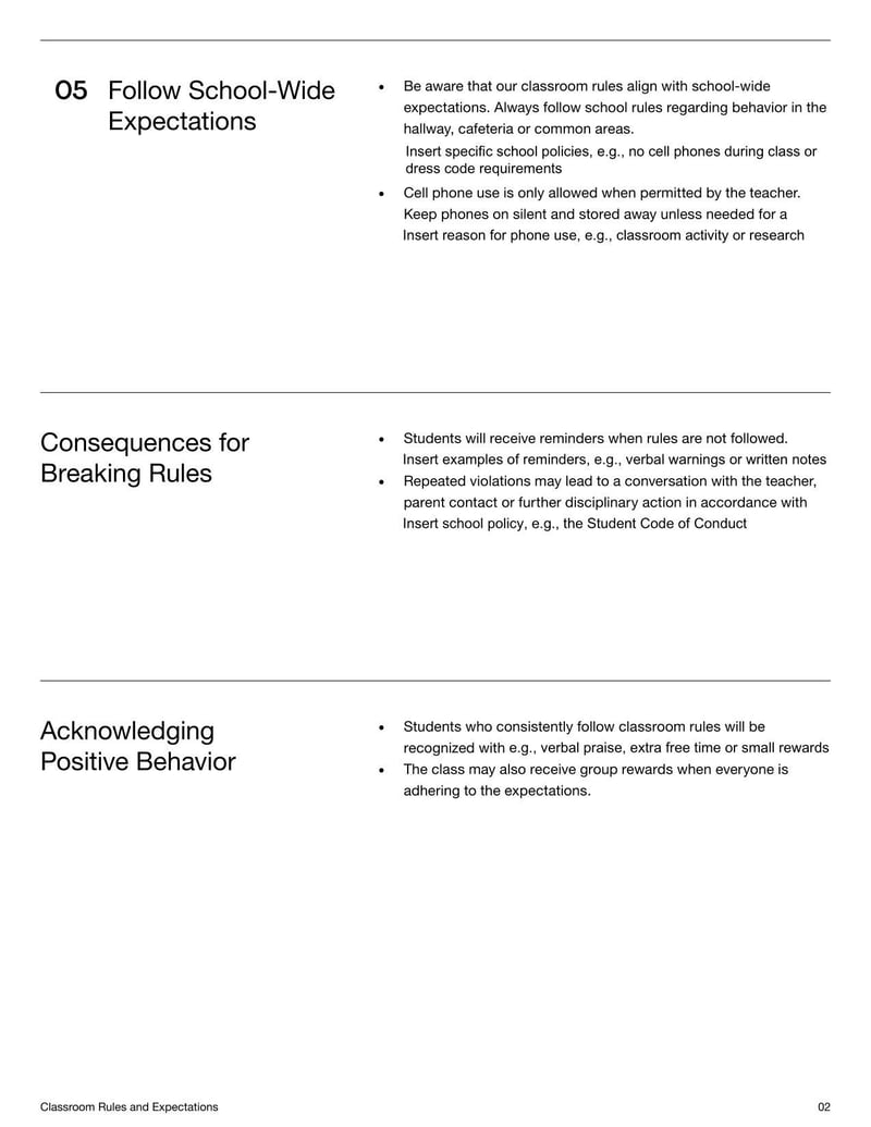 Classroom Rules and Expectations for establishing class guidelines