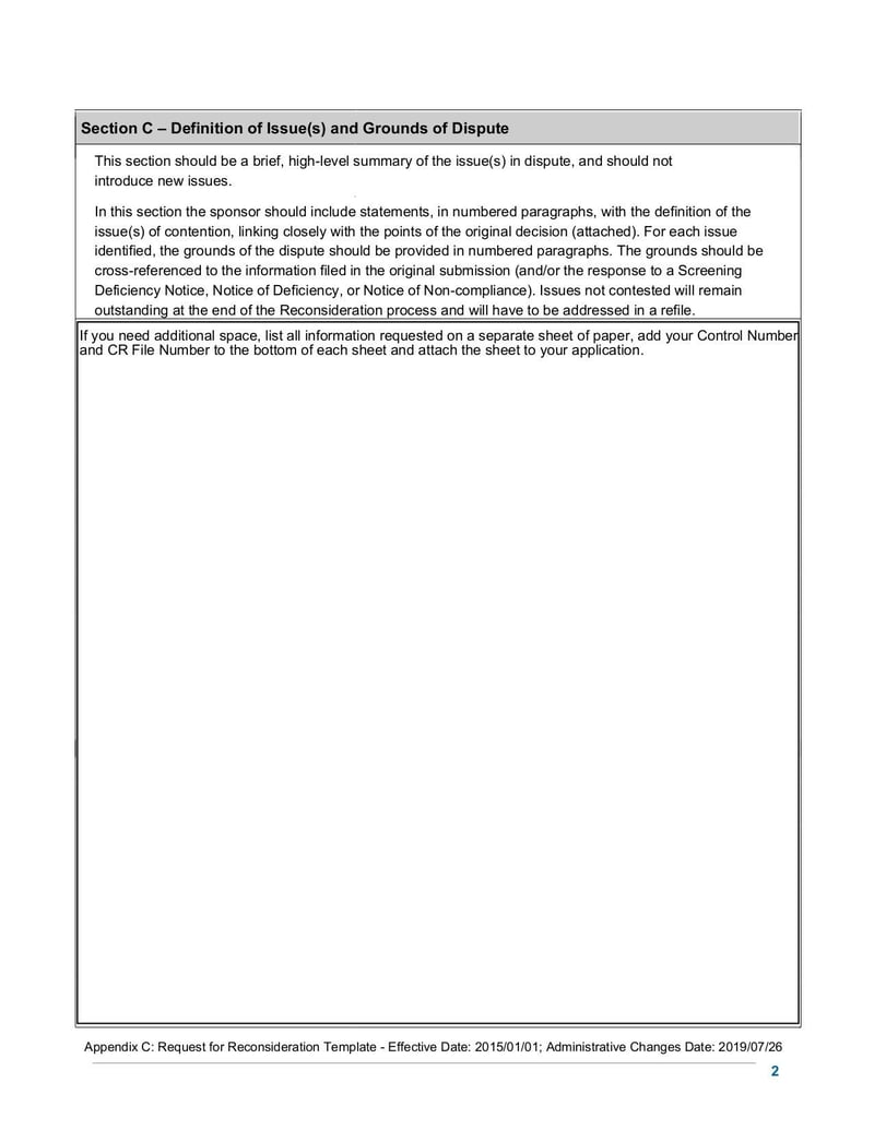 Large thumbnail of Appendix C: Request for Human Drugs Reconsideration Template - Jul 2019