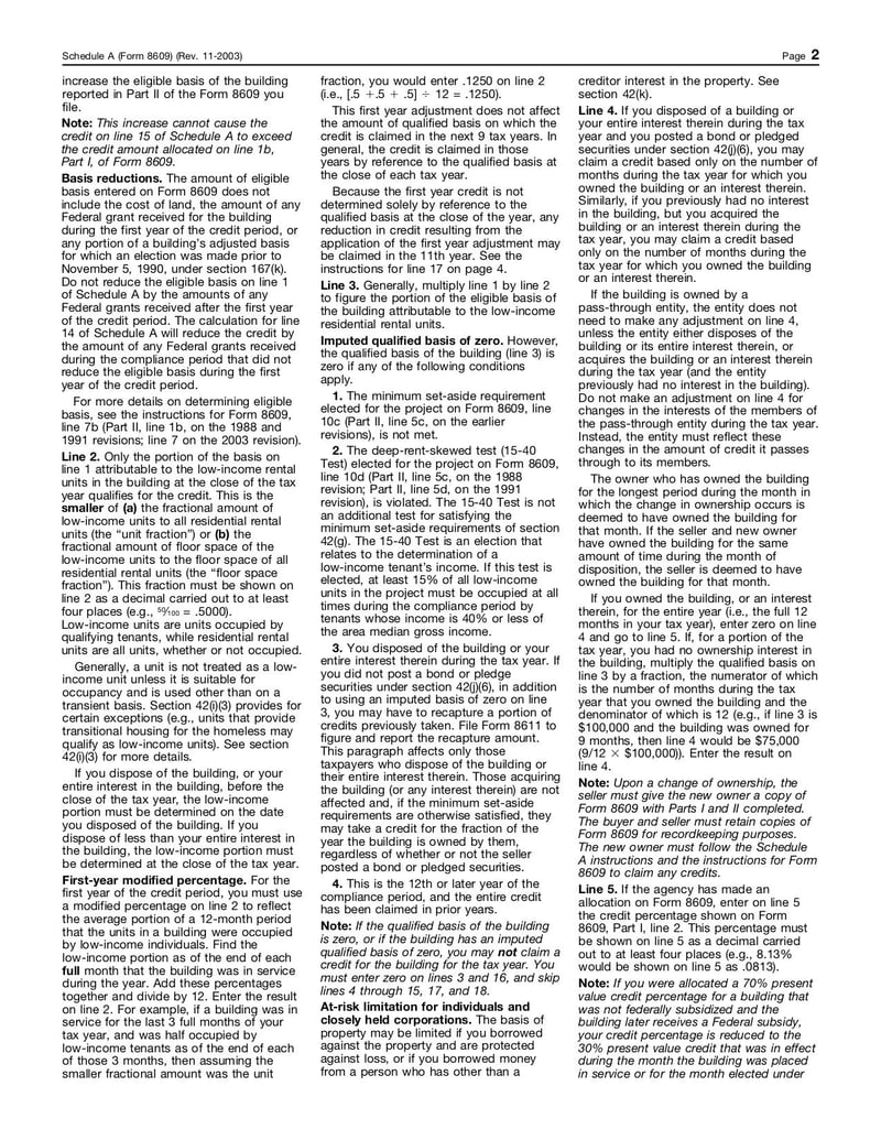 Large thumbnail of Form 8609 Schedule A - Nov 2003