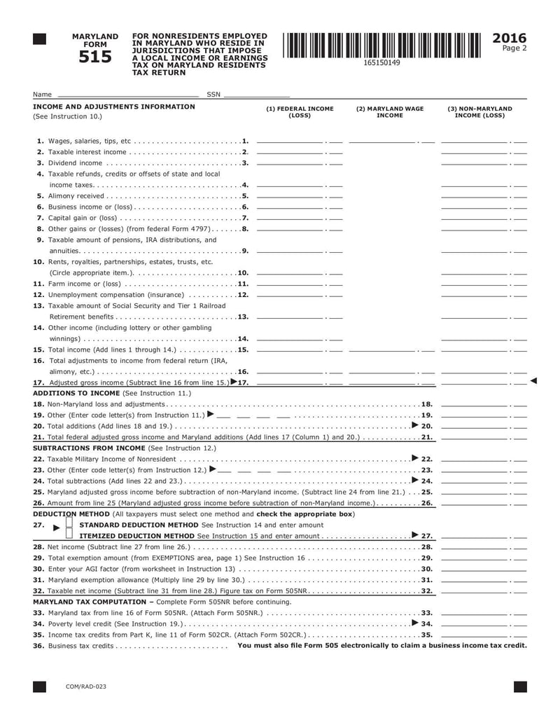 Large thumbnail of Maryland Tax Form 515 - Sep 2017