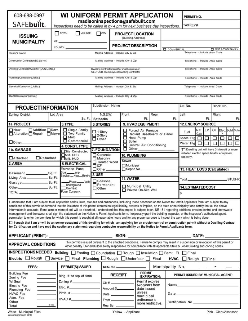 Large thumbnail of Wisconsin WI Uniform Permit Application