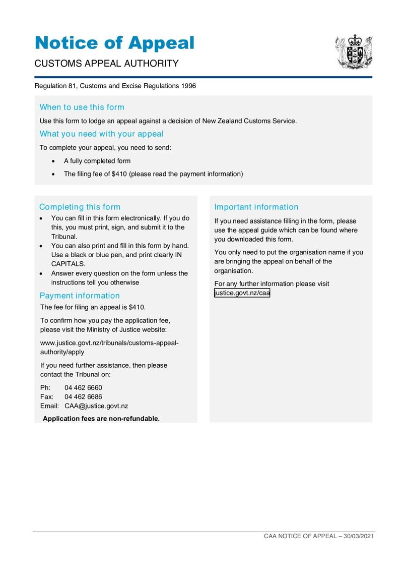 Large thumbnail of CAA Notice of Appeal Form - Mar 2021