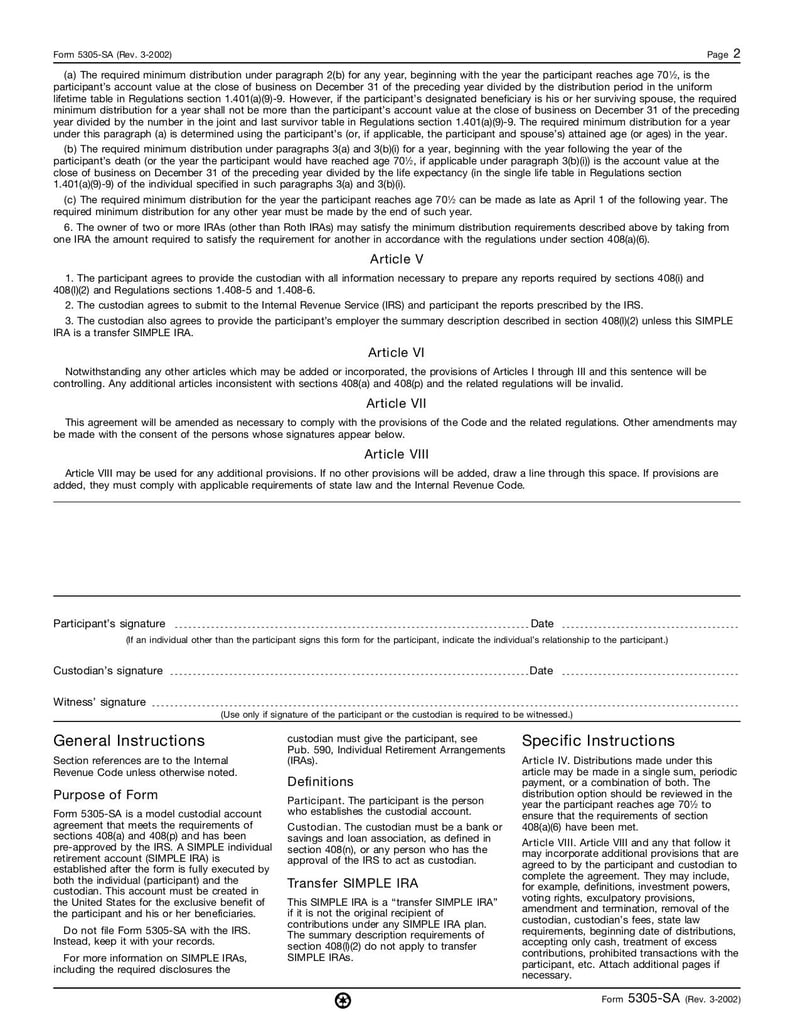 Large thumbnail of Form 5305-SA - Mar 2002