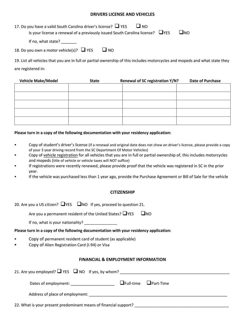 Large thumbnail of Clemson University Residency Application Independent Form