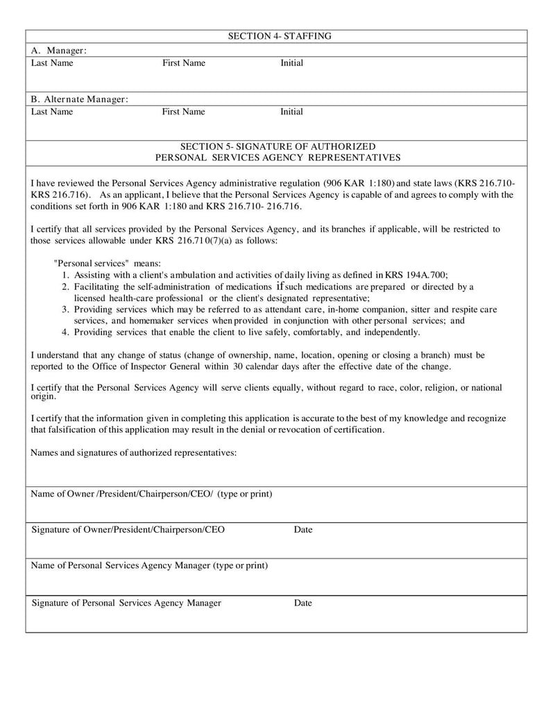 Large thumbnail of Kentucky State Application for Certification to Operate a Personal Services Agency