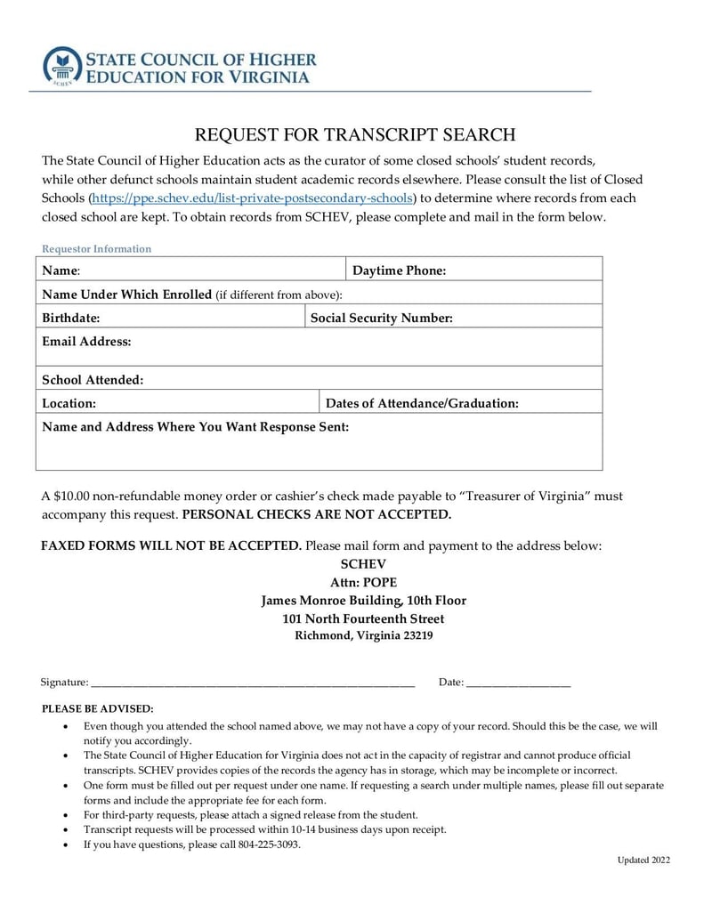 Large thumbnail of Request for Transcript Search - May 2022