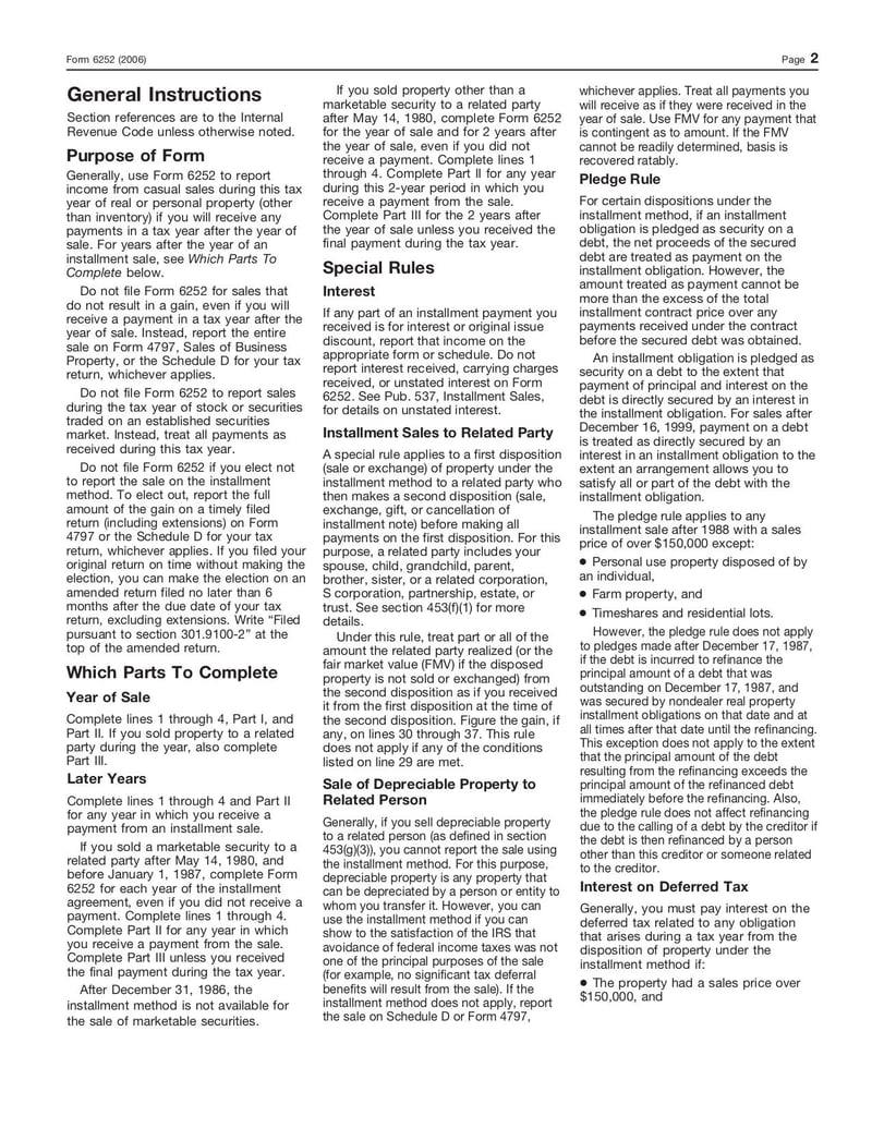 Thumbnail of Form 6252 - Nov 2008 - page 1