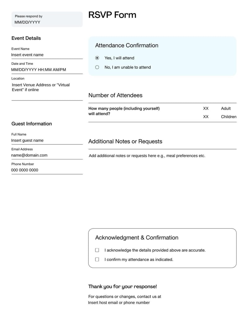 RSVP Form for collecting attendance confirmations for events or meetings