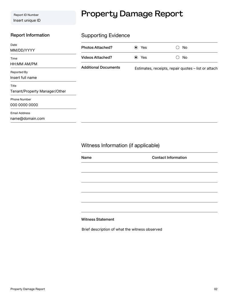 Property Damage Report for documenting incidents and property damage effectively