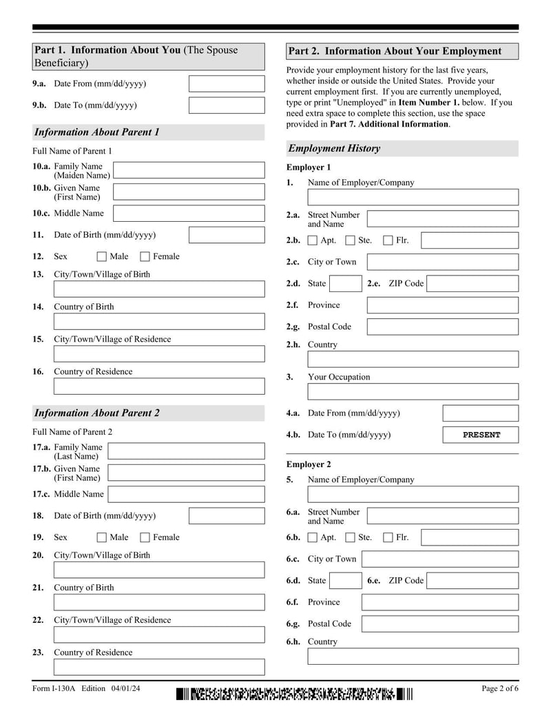 Large thumbnail of Form I-130A - 2024