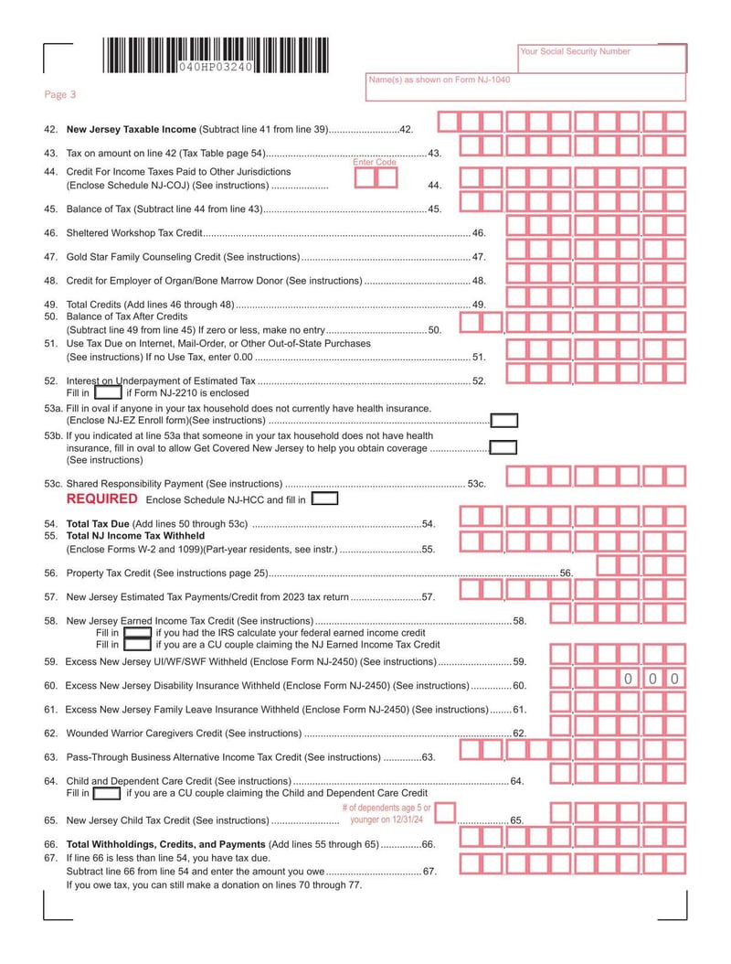 Large thumbnail of Form NJ-1040 - 2024