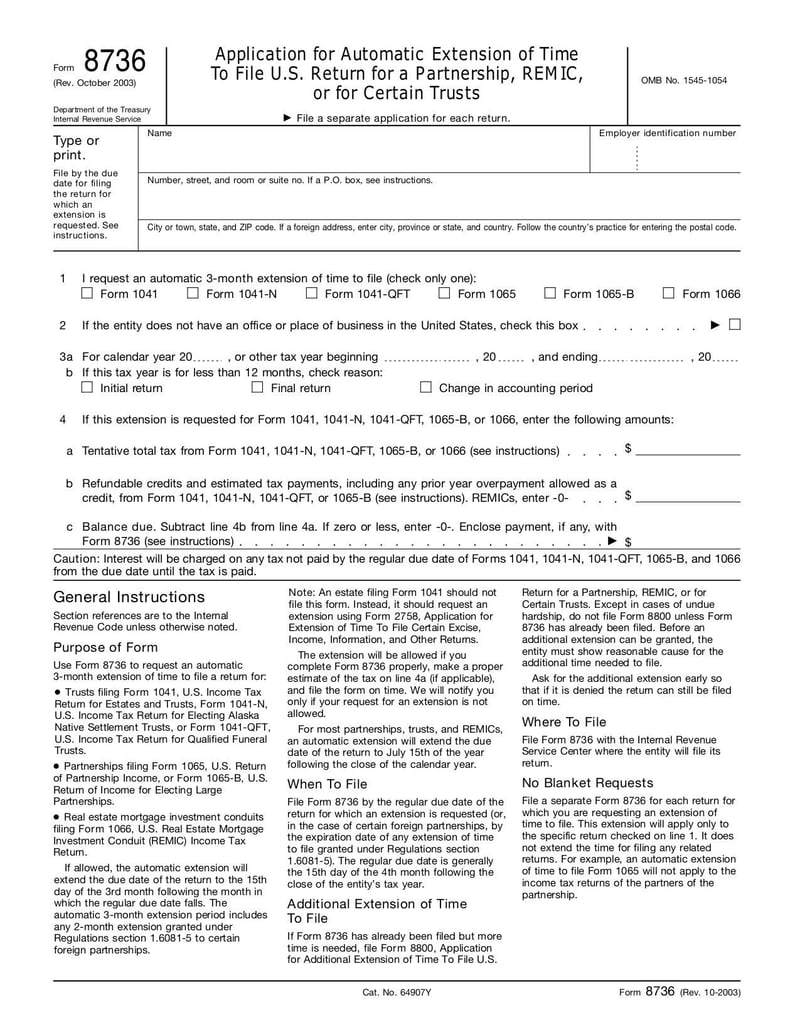Large thumbnail of Form 8736 - Oct 2003