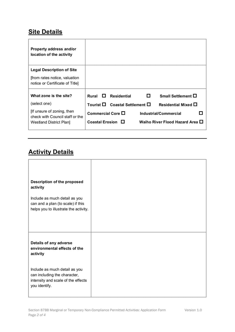 Large thumbnail of Section 87BB Marginal or Temporary Non-Compliance Permitted Activities Application Form - Nov 2017