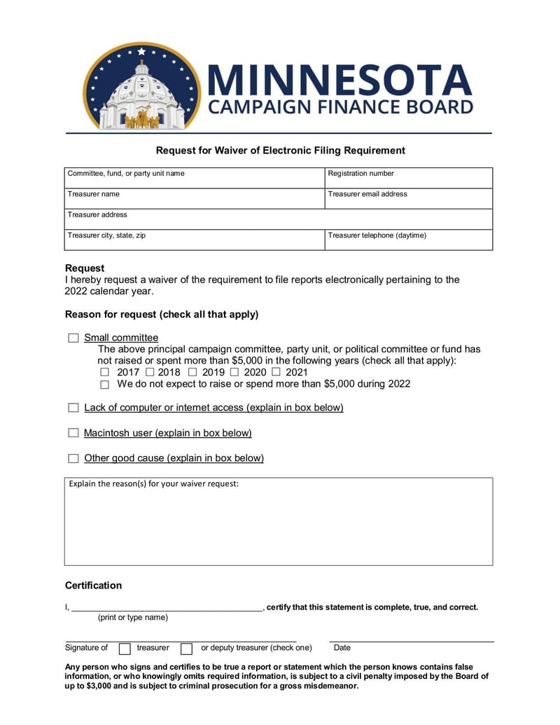 Large thumbnail of Request for Waiver of Electronic Filing Requirement - Jan 2022