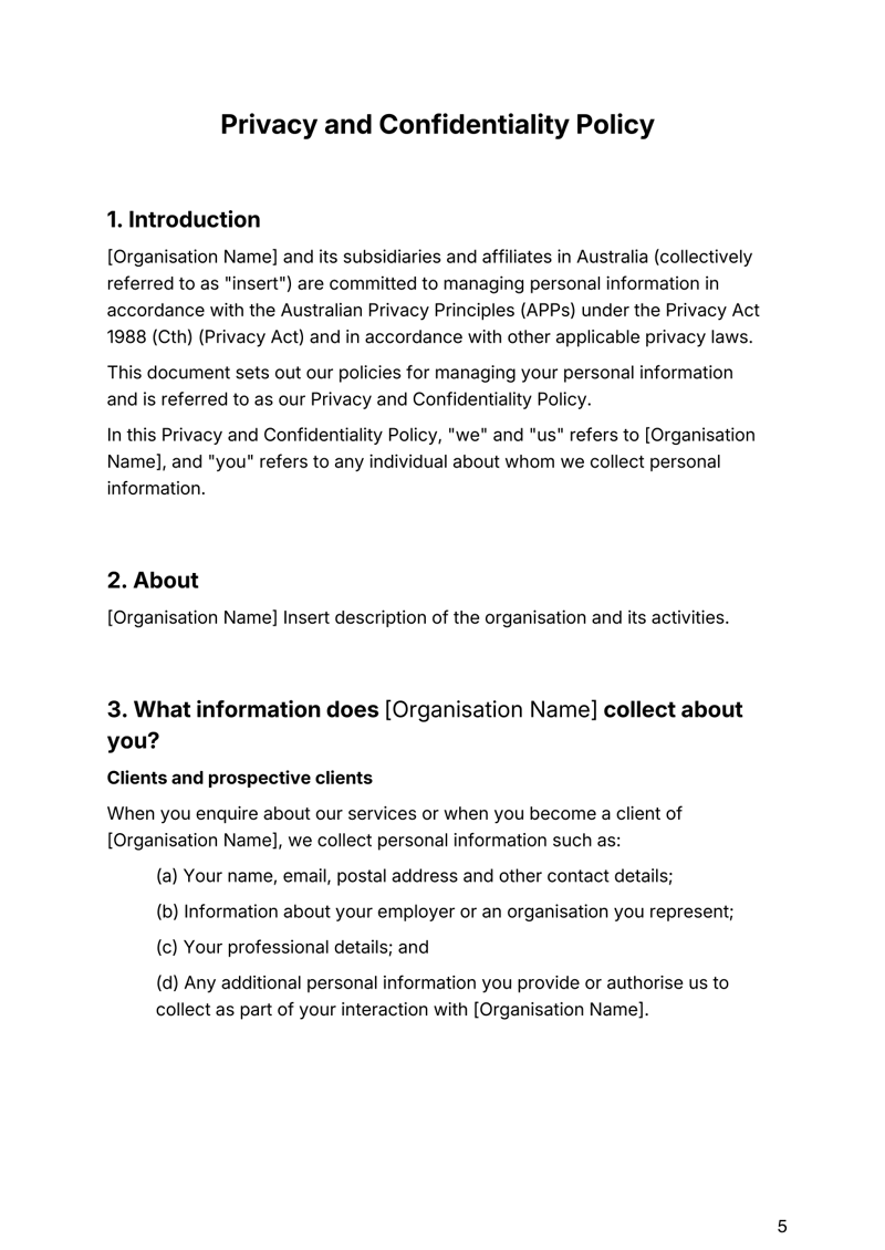 Privacy and Confidentiality Policy for Australian organizations ensuring compliance with the Privacy Act 1988 and confidentiality obligations