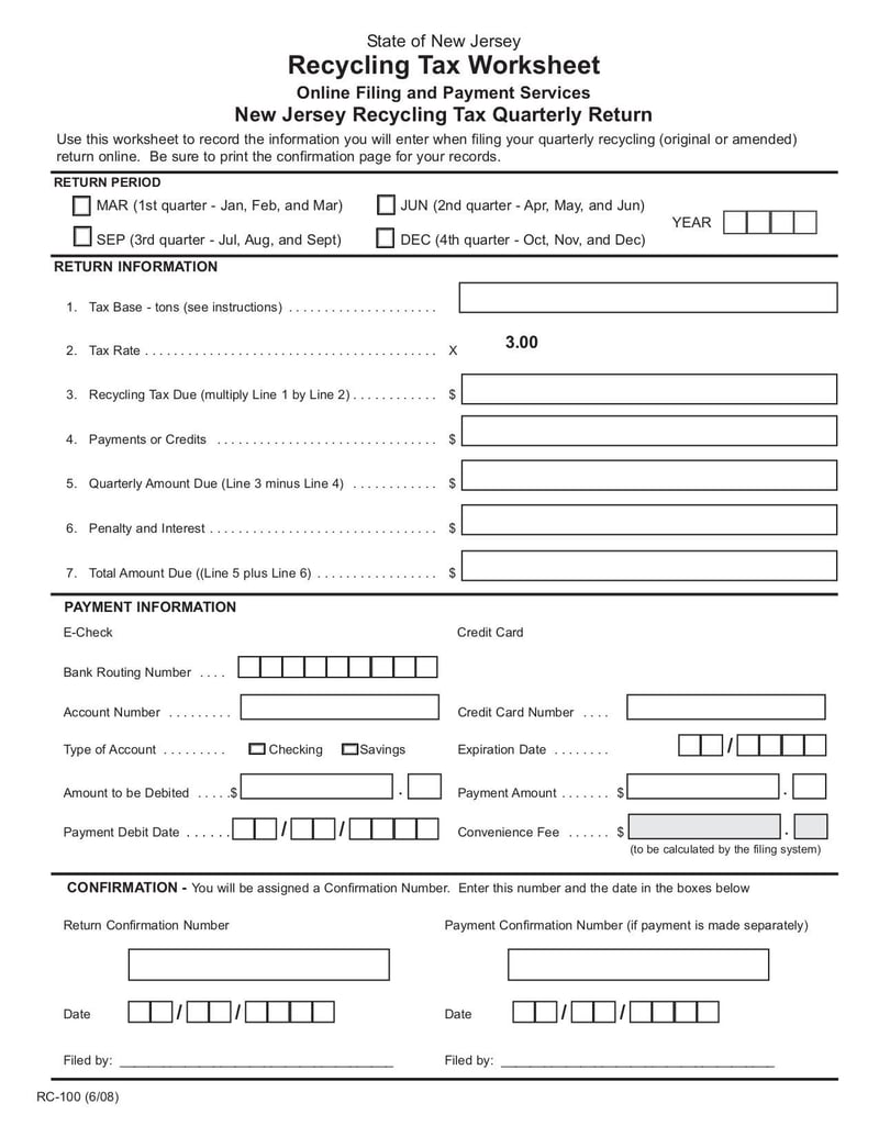 Large thumbnail of Recycling Tax Worksheet - Jun 2008