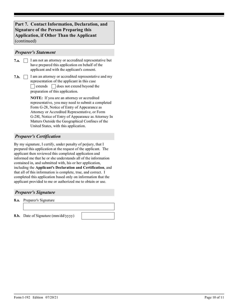Large thumbnail of Form I-192 - Jul 2021