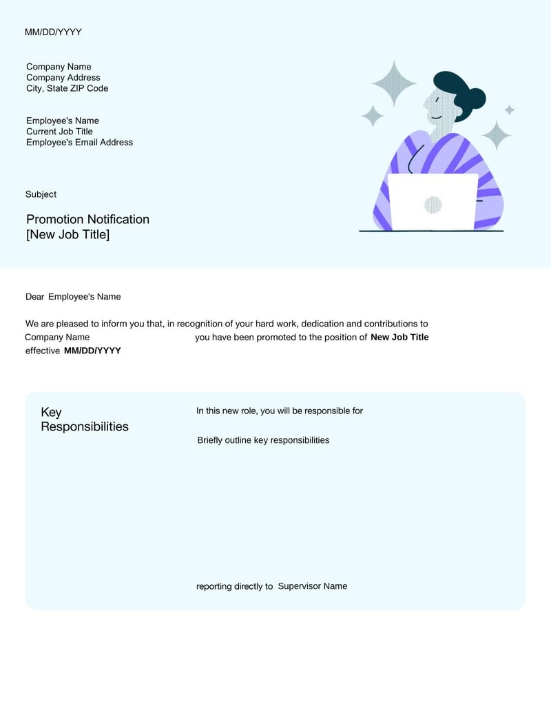 Promotion Letter Template for officially notifying an employee of their advancement in position