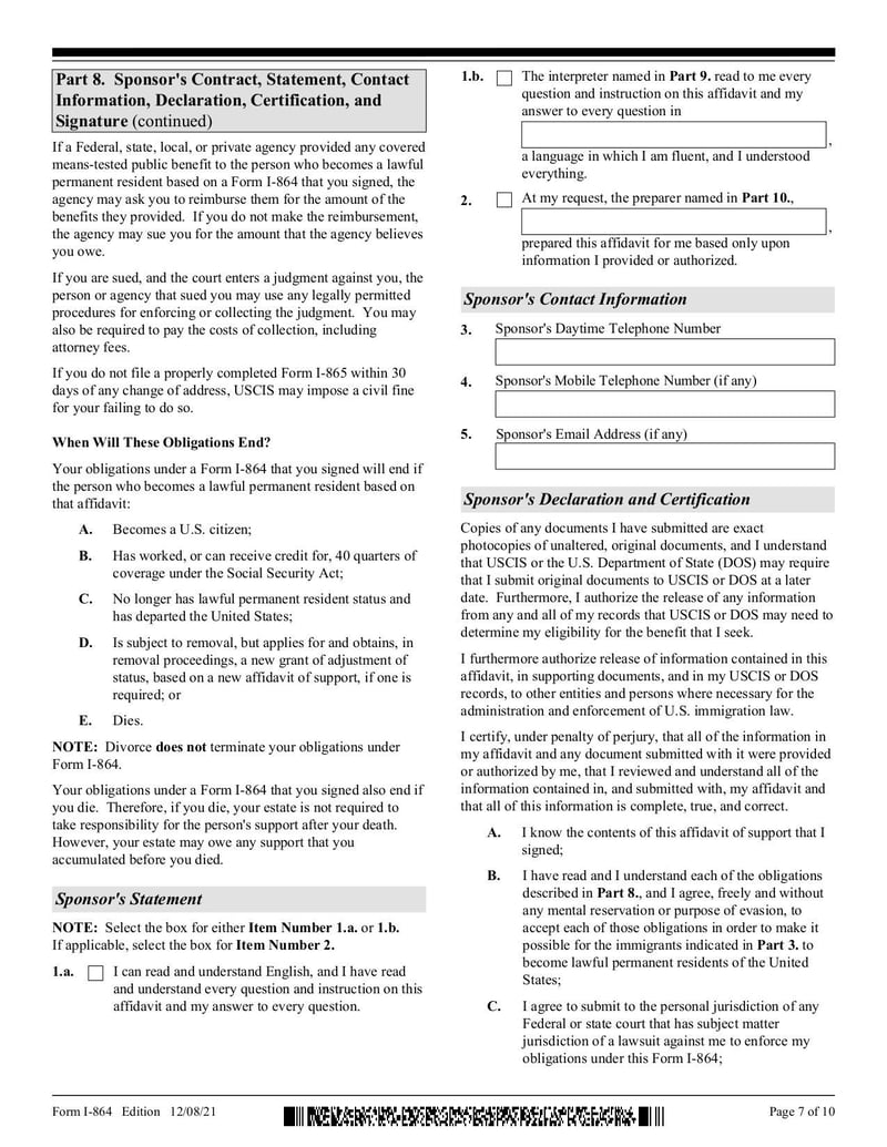 Large thumbnail of Form I-864 - Aug 2021