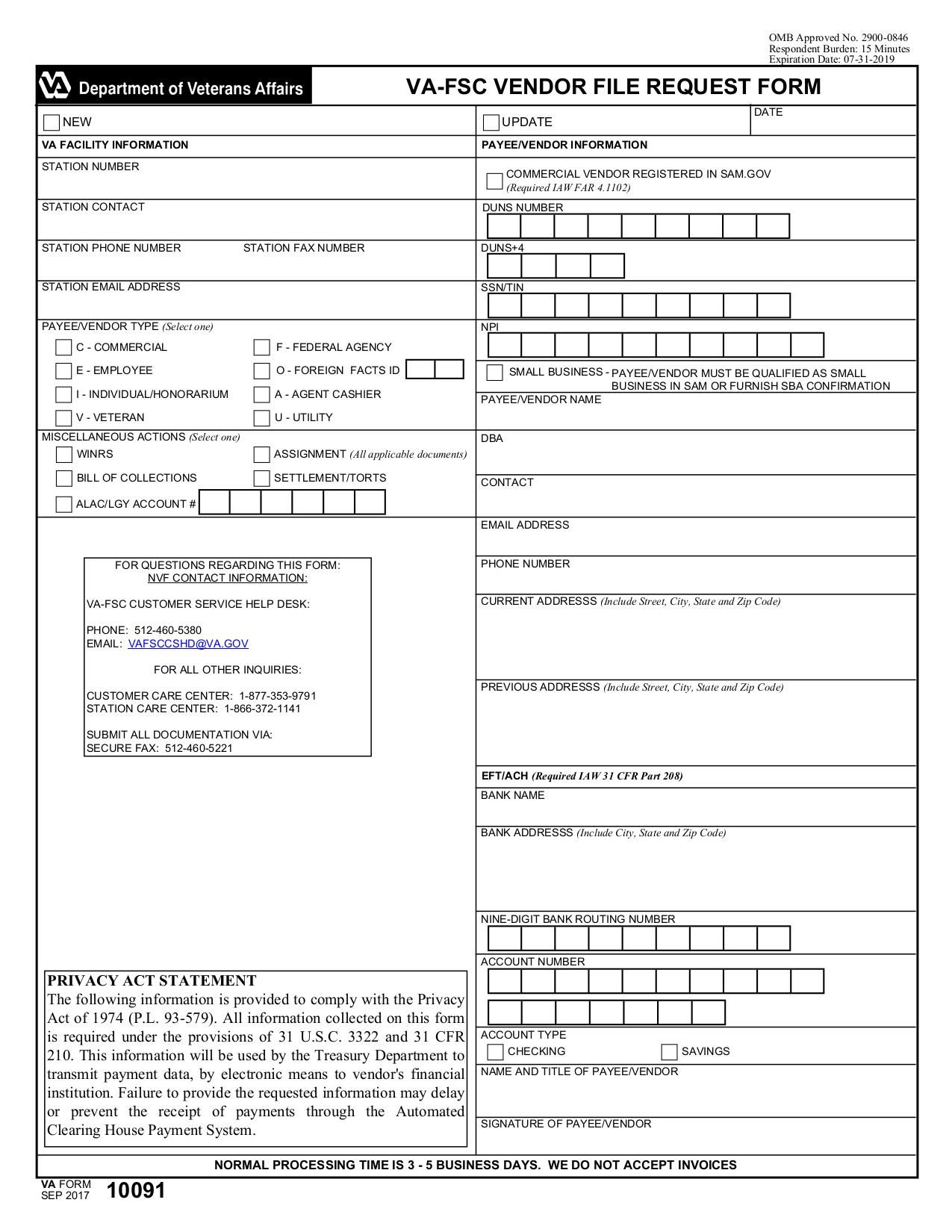 Hgdgvcm作成ページ VA Form 10091 FMS Vendor File Request | Fill and sign online with