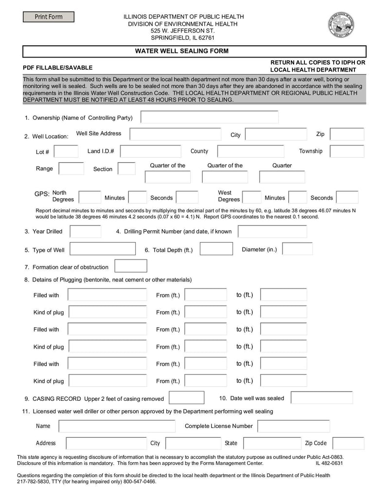 Large thumbnail of Water Well Sealing Form - Nov 2008