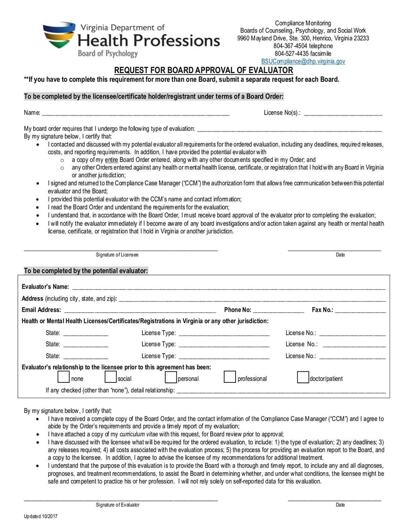 Large thumbnail of Request for Board Approval of Evaluator - Apr 2018