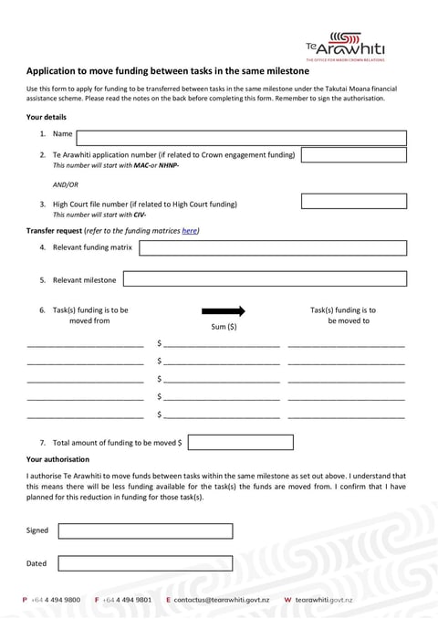 Application Form to Move Funding between Tasks in the Same Milestone ...
