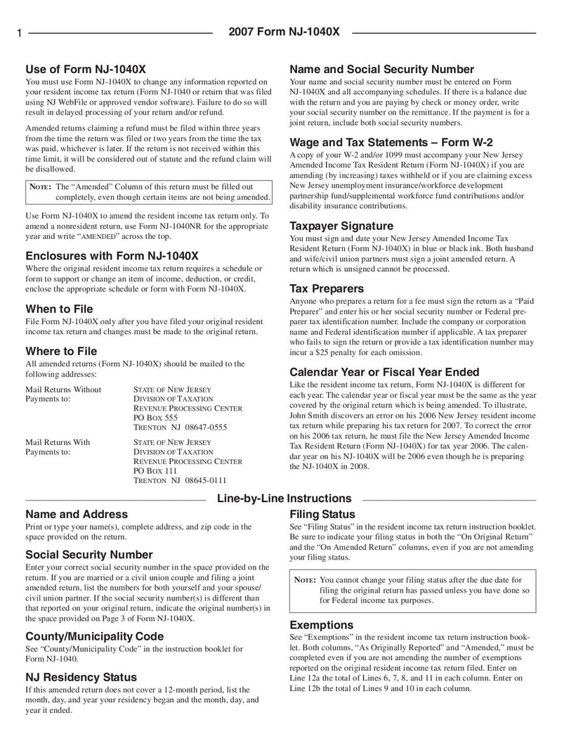 Large thumbnail of Form NJ-1040X - Sep 2010