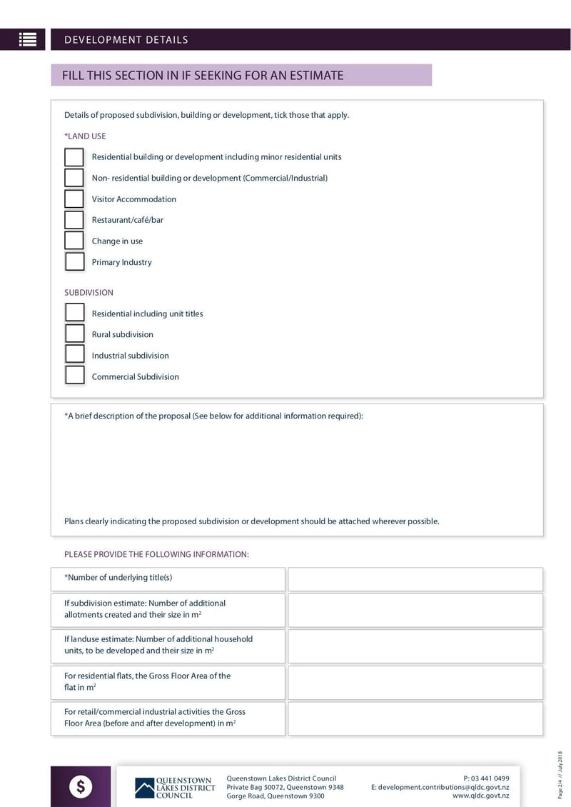 Large thumbnail of Development Contributions Assessment and Estimates Form - Jul 2018